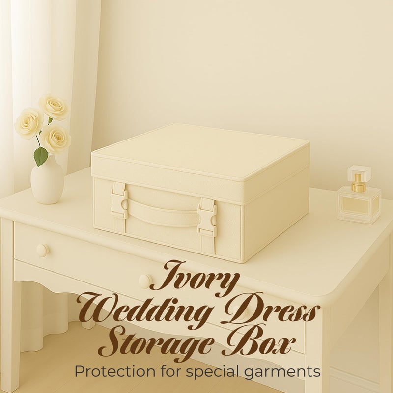 HANGERWORLD Wedding Dress Storage Box with Acid Free Tissue - Small, Ivory Gold Fleur de Lis Pattern - Image 2